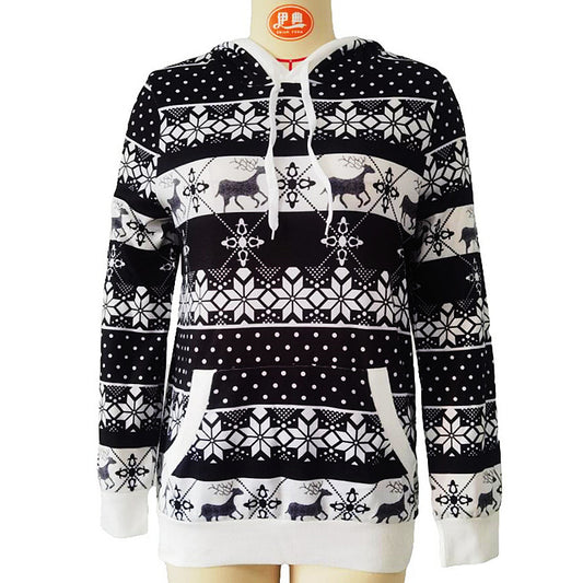 Autumn Winter Christmas Hooded Long Sleeve Sweater Women