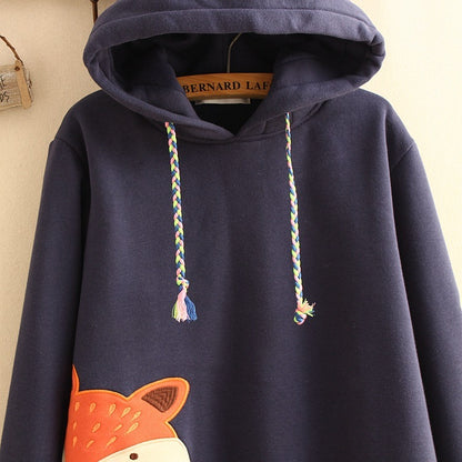 Fox embroidered patch hoodie