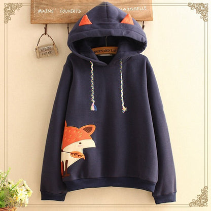 Fox embroidered patch hoodie