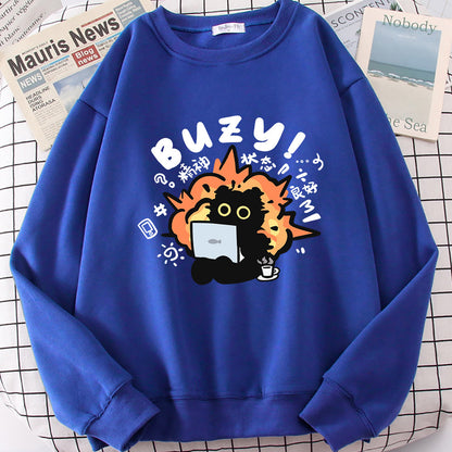 Buzy Cat Cute Sweater for Women – Cozy Kawaii Cat Lover Sweatshirt
