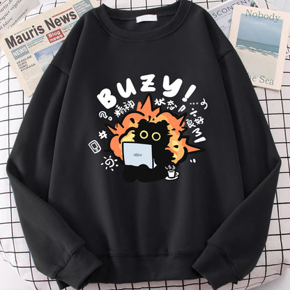 Buzy Cat Cute Sweater for Women – Cozy Kawaii Cat Lover Sweatshirt
