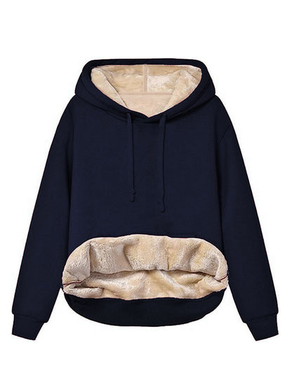 Warm Berber Fleece Pocket Hooded Sweatshirt Coat