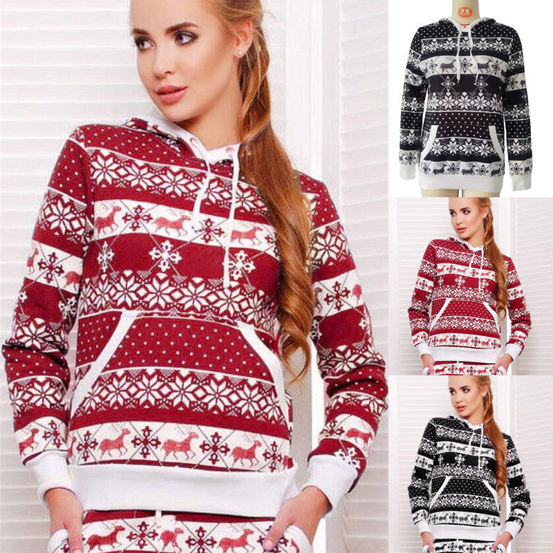 Autumn Winter Christmas Hooded Long Sleeve Sweater Women