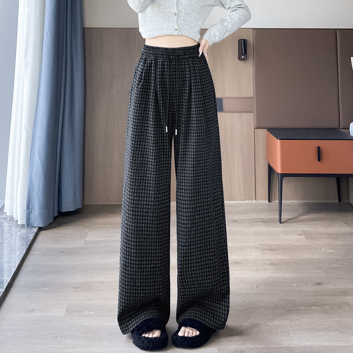 Chic Plaid Straight Pants
