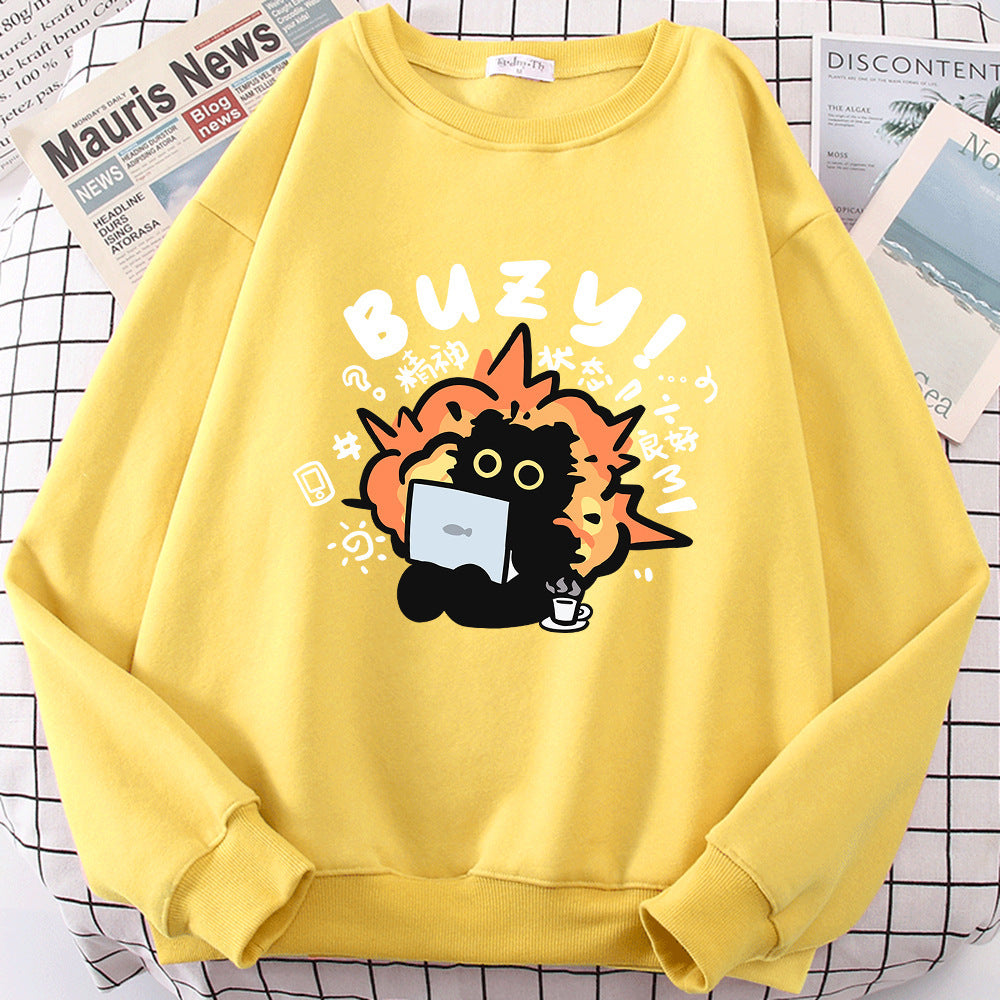 Buzy Cat Cute Sweater for Women – Cozy Kawaii Cat Lover Sweatshirt