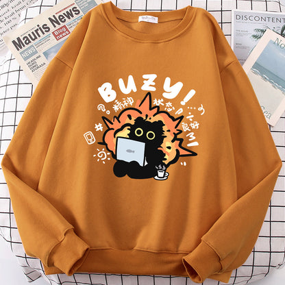 Buzy Cat Cute Sweater for Women – Cozy Kawaii Cat Lover Sweatshirt