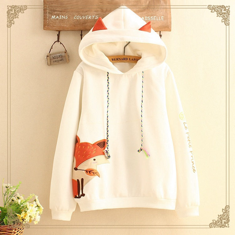 Fox embroidered patch hoodie