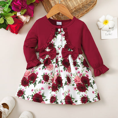 Girls Fashion Casual Floral Long Sleeve Dress