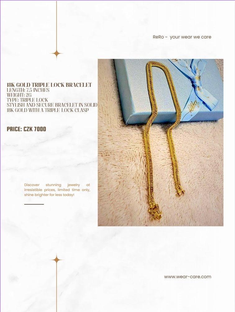 18K Gold Triple Lock Bracelet – Sleek Security with Timeless Style