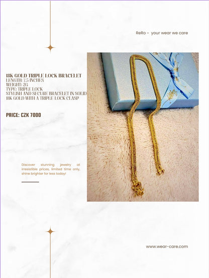 18K Gold Triple Lock Bracelet – Sleek Security with Timeless Style