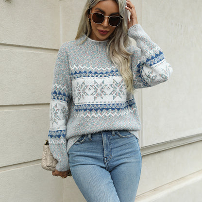 Christmas Half Turtleneck Snowflake Sweater For Women