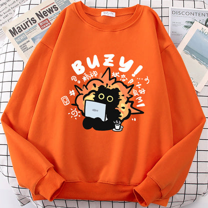 Buzy Cat Cute Sweater for Women – Cozy Kawaii Cat Lover Sweatshirt