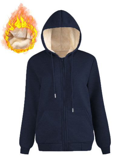 Warm Berber Fleece Pocket Hooded Sweatshirt Coat