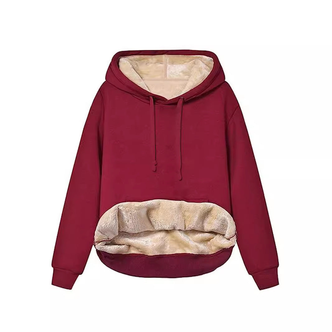Warm Berber Fleece Pocket Hooded Sweatshirt Coat