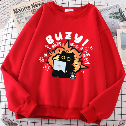 Buzy Cat Cute Sweater for Women – Cozy Kawaii Cat Lover Sweatshirt