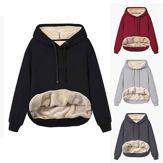 Warm Berber Fleece Pocket Hooded Sweatshirt Coat