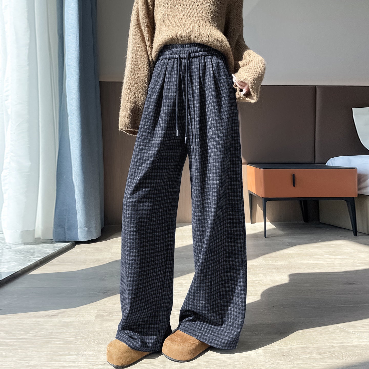 Chic Plaid Straight Pants