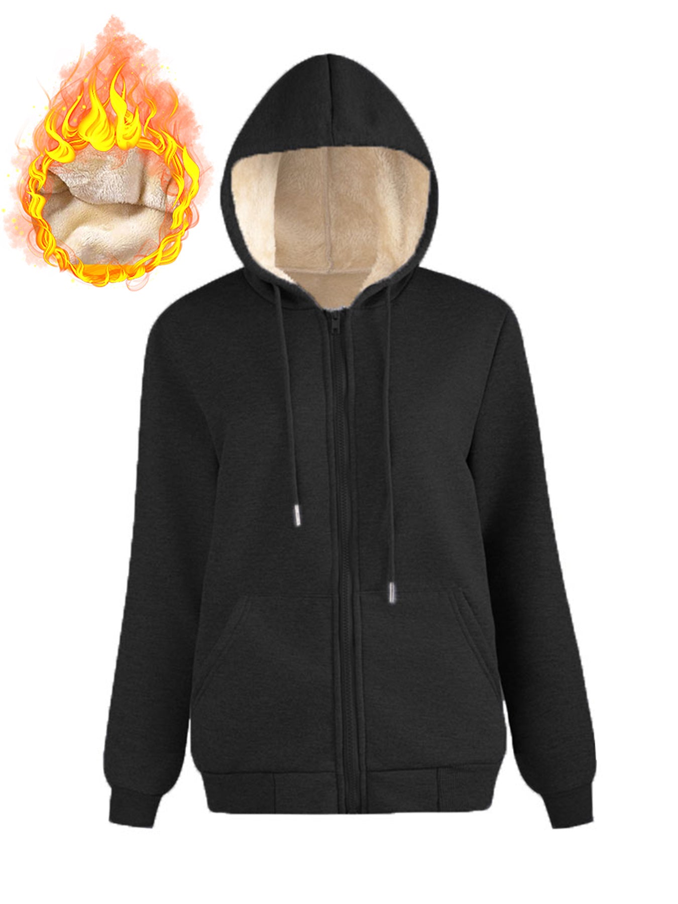 Warm Berber Fleece Pocket Hooded Sweatshirt Coat