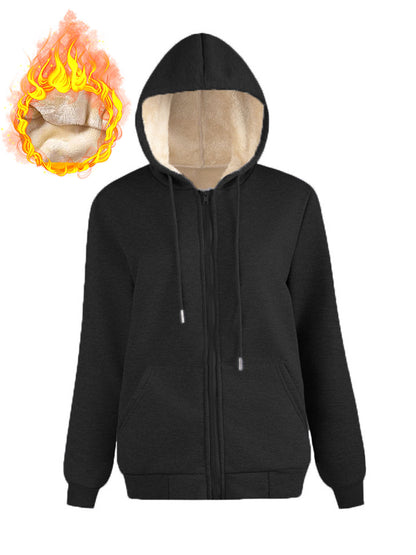 Warm Berber Fleece Pocket Hooded Sweatshirt Coat