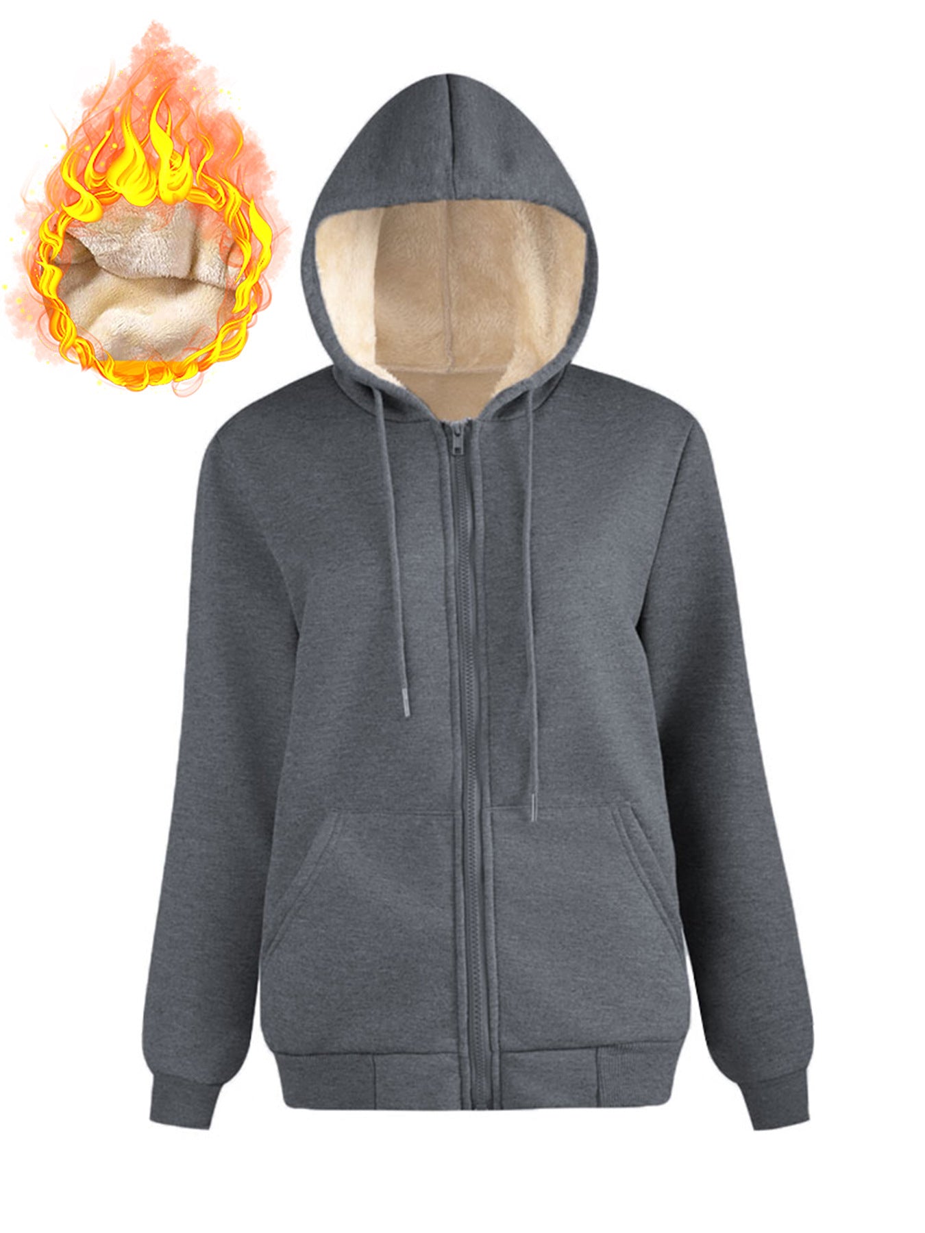Warm Berber Fleece Pocket Hooded Sweatshirt Coat