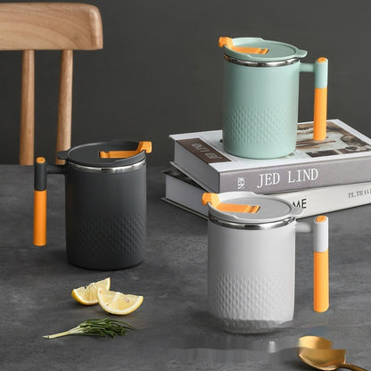 New Double-layer Stainless Steel Liner Mug With Lid Anti-scald Cup Office Tumbler