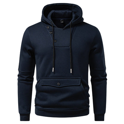 Diagonal Buckle Placket Design Casual Hooded Large Pocket Sweatshirt