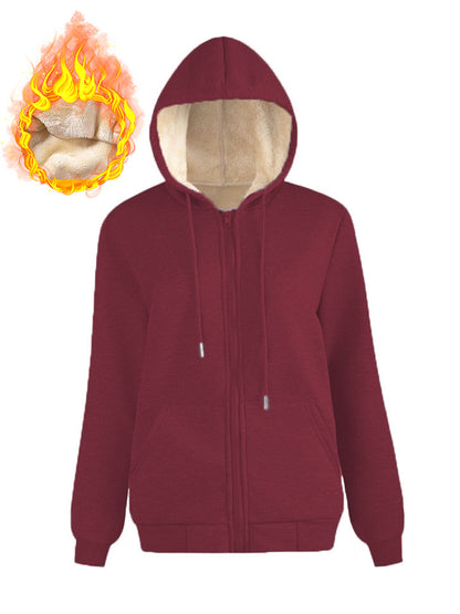 Warm Berber Fleece Pocket Hooded Sweatshirt Coat