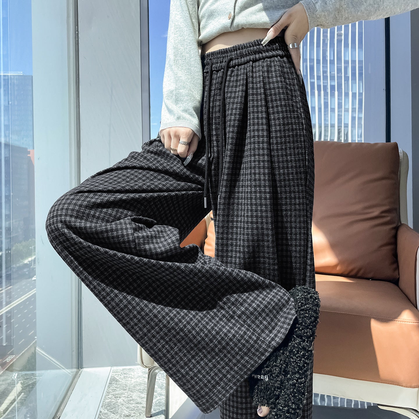 Chic Plaid Straight Pants
